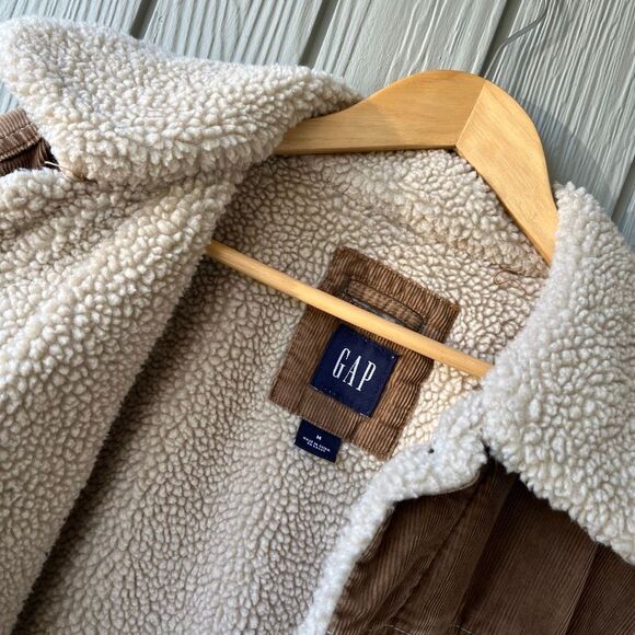 VTG 2004 GAP Corduroy Sherpa Trucker Jacket Camel Tan Lined Coat SZ L - Picture 4 of 9